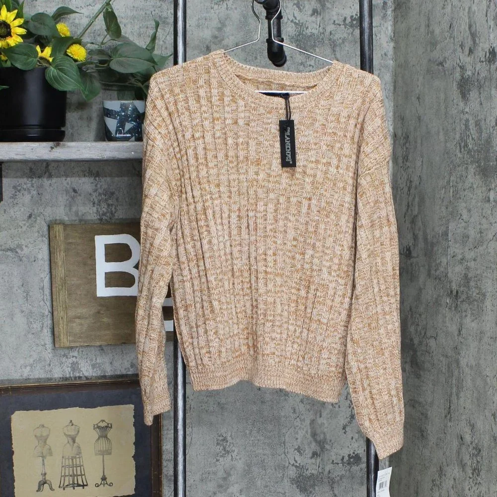 NWT [BLANKNYC] Heather Ribbed Crewneck Sweater XS Toffee Brown - Picture 2 of 6